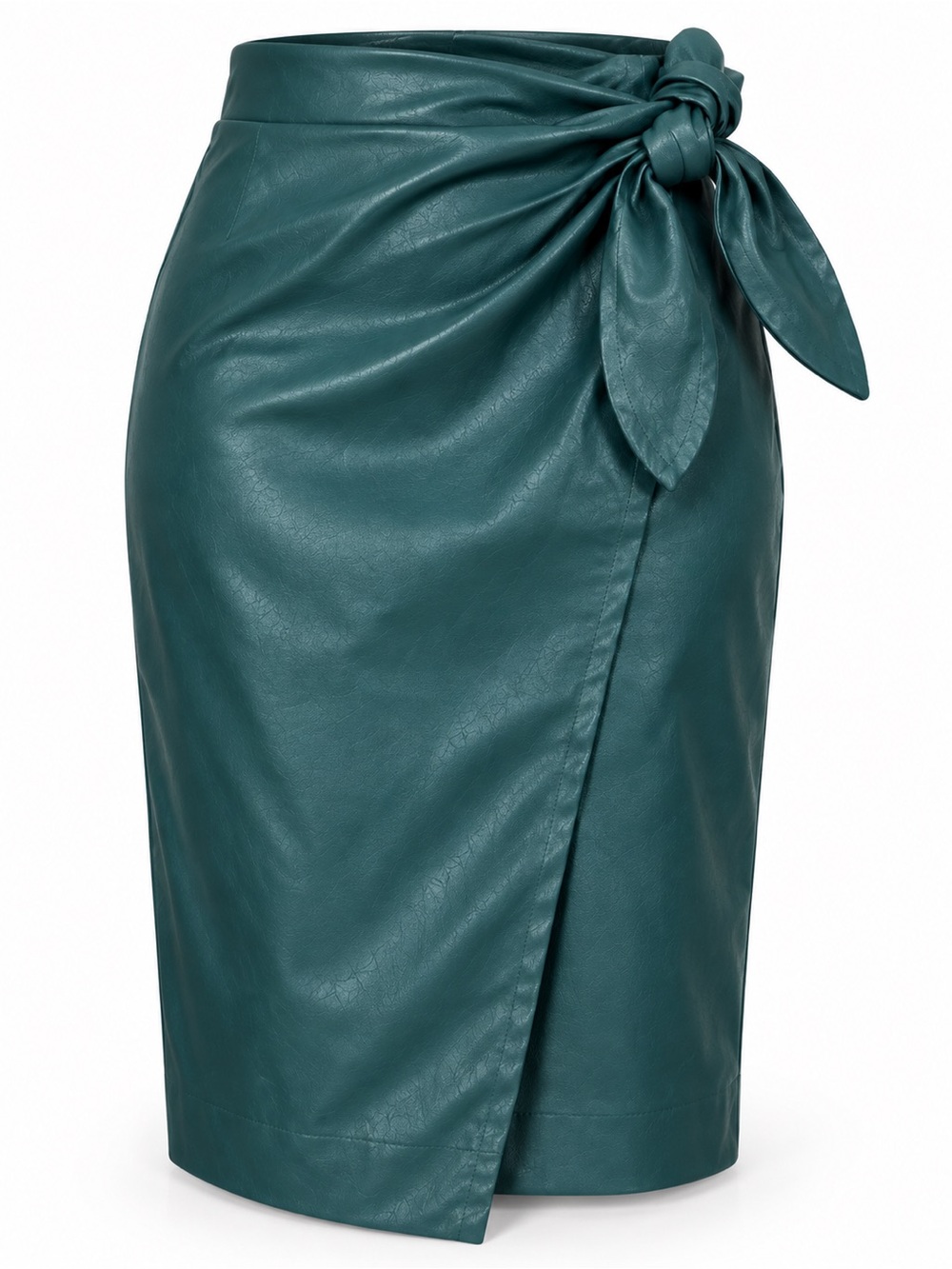 Ann Taylor Petite 00P Teal Faux Leather Wrap Pencil Skirt Side Tie